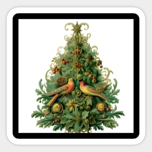 Vintage Christmas Tree With Birds Sticker